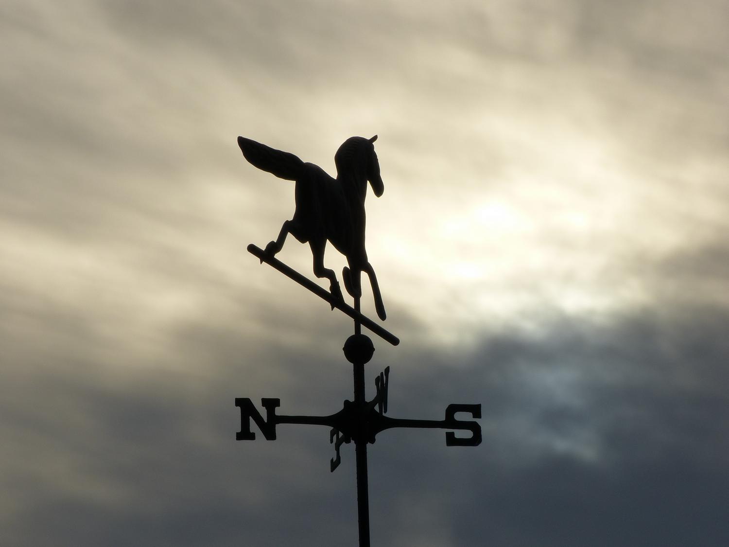  - The horse on this weathervane rides off into the sunrise --- Click to see ORIGINAL --- - -  Panasonic DMC-FZ150 - post processing - - art  - photography - by Tony Karp