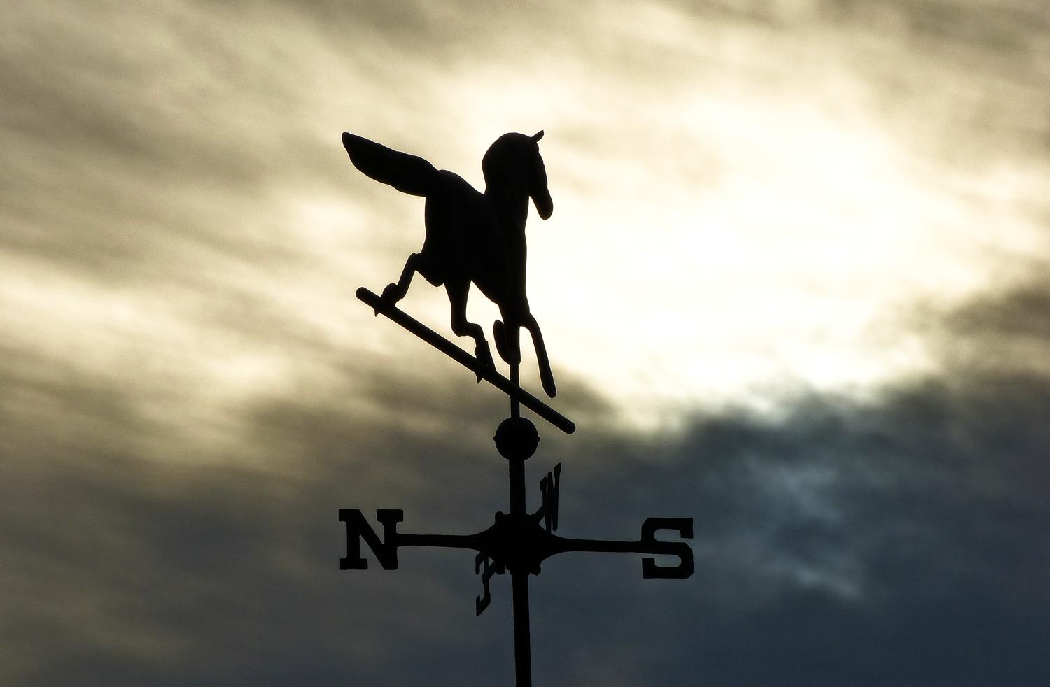  - The horse on this weathervane rides off into the sunrise --- Click to see ORIGINAL --- - -  Panasonic DMC-FZ150 - post processing - - art  - photography - by Tony Karp